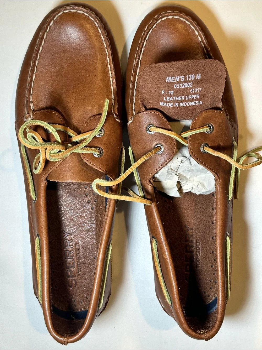 Sperry Brown Leather Boat Shoes with Yellow Accents